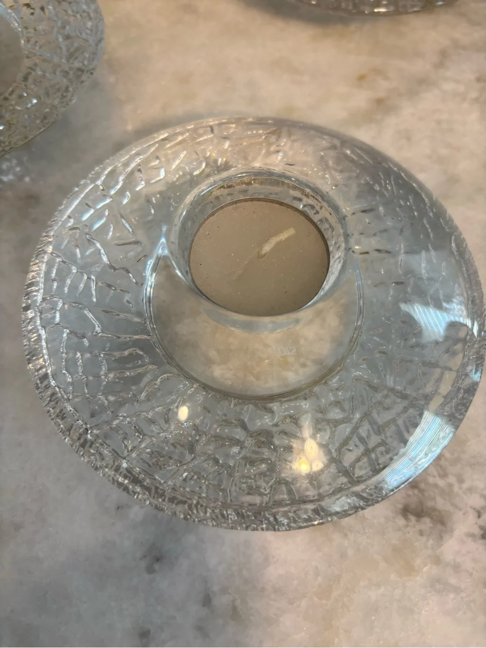 Orrefors set of 3 Discus crystal votive holders